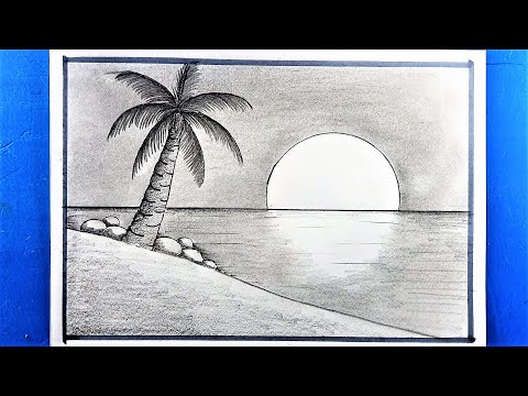 simple sunset landscape drawing